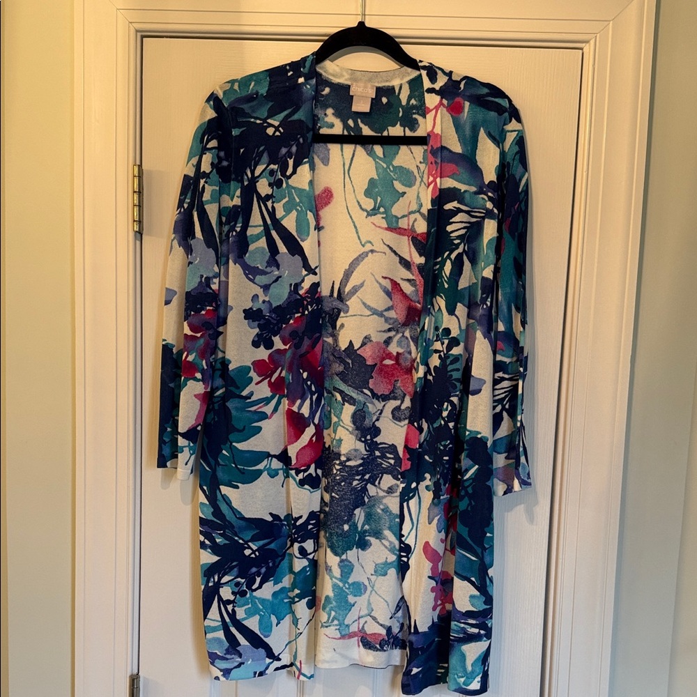 Chico's Blue and Pink Floral Long Sleeve Jacket